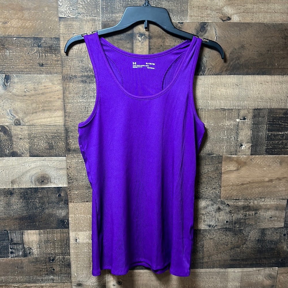 Under Armour Heat Gear Purple Ribbed Fitted Quick Dry Tank Top Size XL